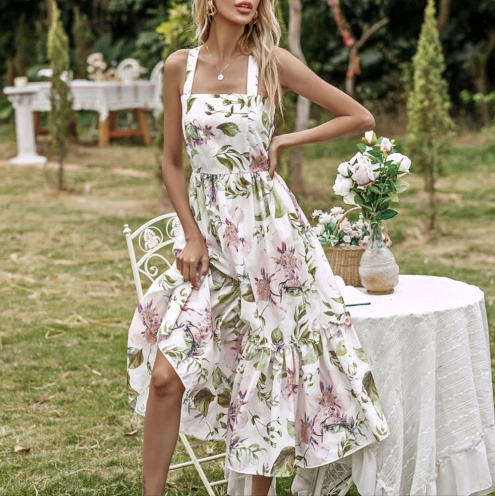 Beautiful floral print pink and white dress